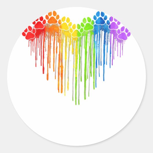 犬の足レインボーハート犬の恋人ゲイプライドLGBT Gi ラウンドシール (正面)
