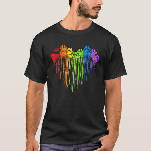犬の足レインボーハート犬の恋人ゲイプライドLGBT Gi Tシャツ (正面)