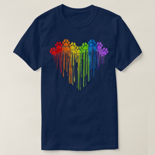 犬の足レインボーハート犬の恋人ゲイプライドLGBT Tシャツ (デザイン正面)