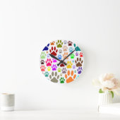 犬の足跡が全体に ラウンド壁時計 (ホーム)