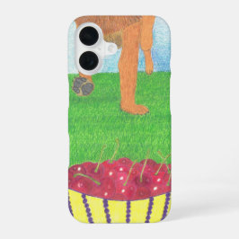 犬の足跡とさくらんぼのスマホケース iPhone 16ケース