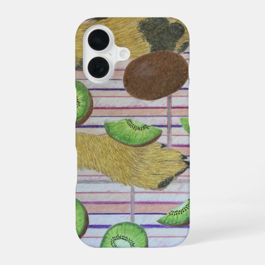 犬の足跡とキウイのスマホケース iPhone 16ケース (裏面)