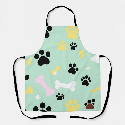 犬の足跡と骨のパターン エプロン (正面)