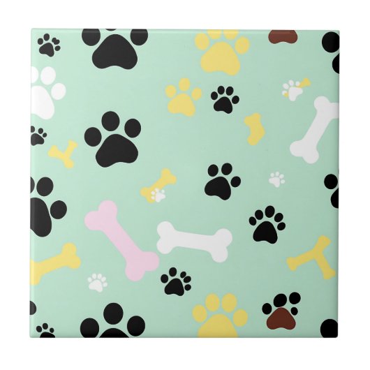 犬の足跡と骨のパターン タイル (正面)
