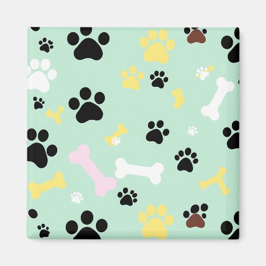 犬の足跡と骨のパターン マグネット (正面)