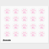犬の足跡と骨のライトピンク ラウンドシール (シート)