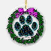 犬の足跡のクリスマスオーナメント セラミックオーナメント (正面)