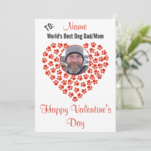 犬の足跡カスタマイズ可能なバレンタインデーのメッセージ 休日 シーズンカード (スタンド正面)