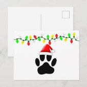 犬の足跡サンタ帽子のクリスマスイルミネーション シーズンポストカード (正面/裏面)