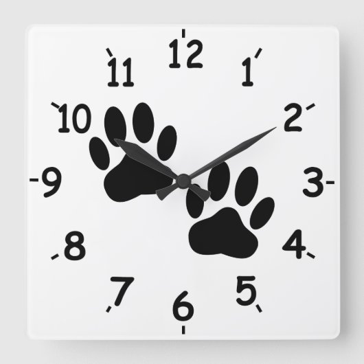 犬の足跡ペット スクエア壁時計 (正面)