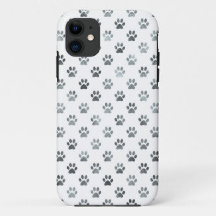 犬の足跡銀色の白い金フェイク属箔 iPhone 11 ケース