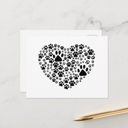 犬の足跡, 子犬の足跡, 動物の足跡, ハート, ペット ポストカード (正面/裏面インサイチュ)