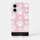 犬の足跡 白い足跡 ピンクの水彩画 お名前入り iPhone 16ケース (裏面)