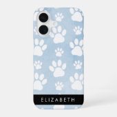 犬の足跡 白い足跡 青い水彩画 お名前入り iPhone 16ケース (裏面)