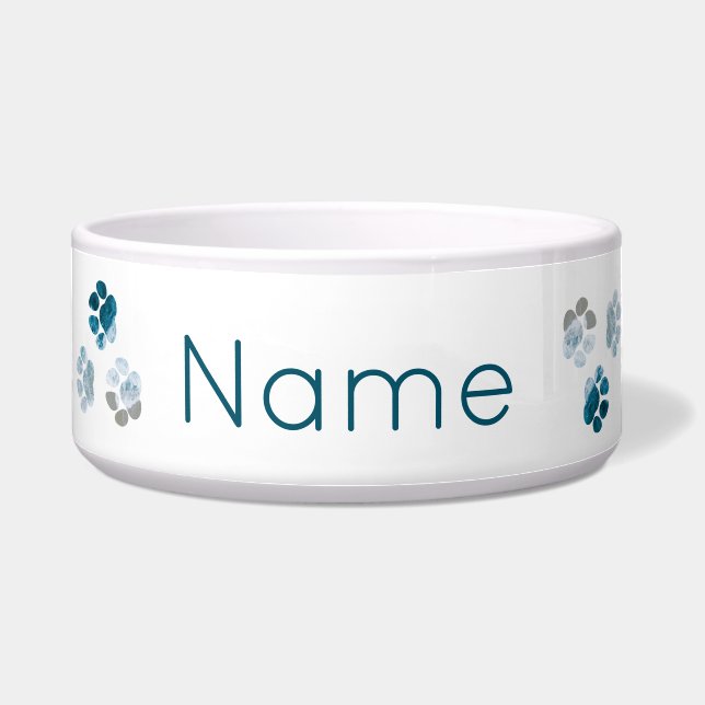 犬の足 – ビーチの波と砂のビーチペットの名前 ボウル (正面)