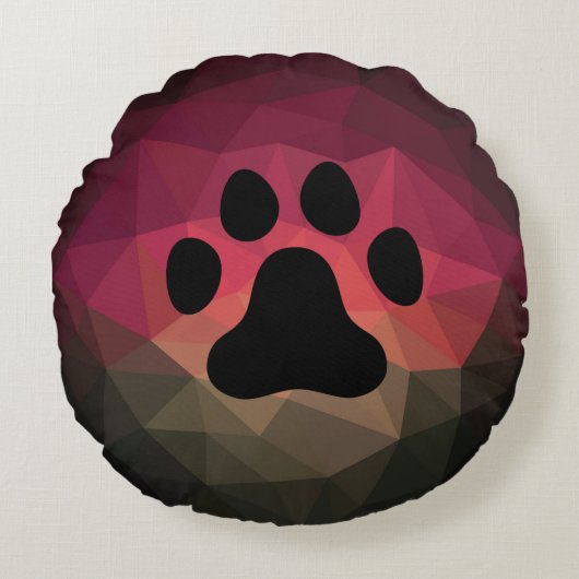 犬の足、動物の足跡、猫の足 ラウンドクッション (正面)