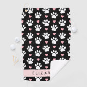 犬の足、白い手、ピンクのハート、あなたの名前 ゴルフタオル (インサイチュ)