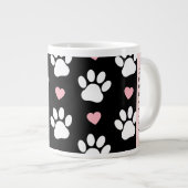 犬の足、白い手、ピンクのハート、あなたの名前 ジャンボコーヒーマグカップ (正面右)