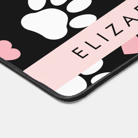 犬の足、白い手、ピンクのハート、あなたの名前 デスクマット (コーナー)