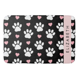 犬の足、白い手、ピンクのハート、あなたの名前 バスマット