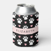 犬の足、白い手、ピンクのハート、あなたの名前 缶クーラー (缶正面)