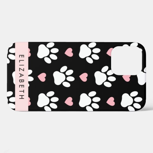 犬の足、白い手、ピンクのハート、あなたの名前 Case-Mate iPhoneケース (裏面 (横))