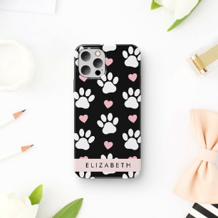 犬の足、白い手、ピンクのハート、あなたの名前 iPhone 12 PROケース