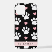 犬の足、白い手、ピンクのハート、あなたの名前 iPhoneケース (裏面)
