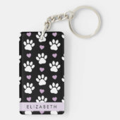 犬の足、白い手、薄紫ハート、あなたの名前 キーホルダー (裏面)