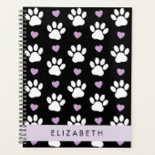 犬の足、白い手、薄紫ハート、あなたの名前 プランナー手帳 (正面)
