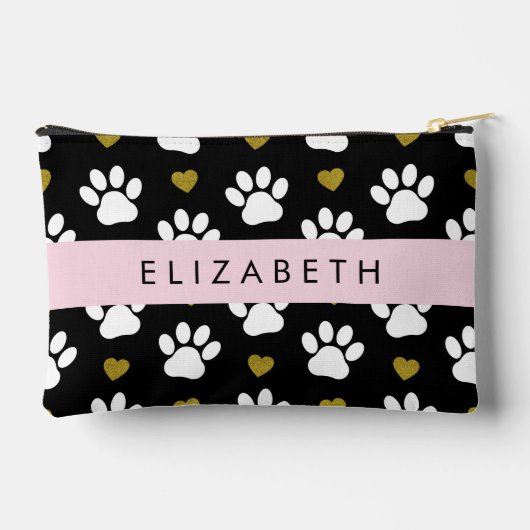 犬の足、白い手、金ゴールドハート、あなたの名前 アクセサリーポーチ (裏面)