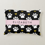 犬の足、白い手、金ゴールドハート、あなたの名前 アクセントクッション (裏面)