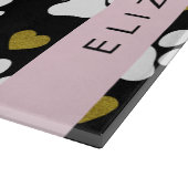 犬の足、白い手、金ゴールドハート、あなたの名前 カッティングボード (角)