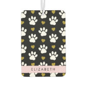 犬の足、白い手、金ゴールドハート、あなたの名前 カーエアーフレッシュナー (裏面)