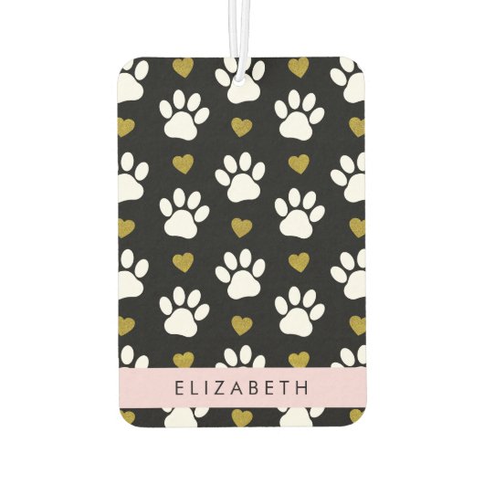 犬の足、白い手、金ゴールドハート、あなたの名前 カーエアーフレッシュナー (裏面)