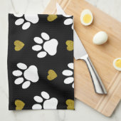 犬の足、白い手、金ゴールドハート、あなたの名前 キッチンタオル (四つ折り)