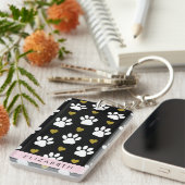 犬の足、白い手、金ゴールドハート、あなたの名前 キーホルダー (正面右)