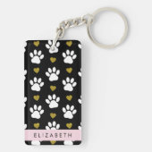犬の足、白い手、金ゴールドハート、あなたの名前 キーホルダー (裏面)