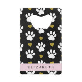 犬の足、白い手、金ゴールドハート、あなたの名前 クレジットカード栓抜き (裏面)