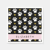 犬の足、白い手、金ゴールドハート、あなたの名前 スタンダードカクテルナプキン (正面)