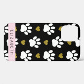 犬の足、白い手、金ゴールドハート、あなたの名前 Case-Mate iPhoneケース (裏面 (横))