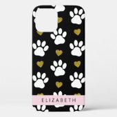 犬の足、白い手、金ゴールドハート、あなたの名前 Case-Mate iPhoneケース (裏面)