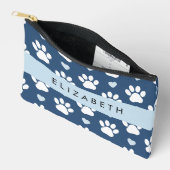 犬の足、白い手、青いハート、あなたの名前 アクセサリーポーチ (見開き)