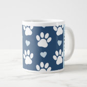 犬の足、白い手、青いハート、あなたの名前 ジャンボコーヒーマグカップ (正面右)