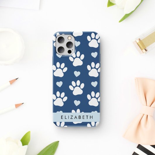 犬の足、白い手、青いハート、あなたの名前 Case-Mate iPhoneケース