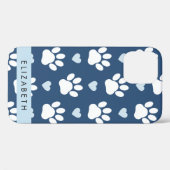 犬の足、白い手、青いハート、あなたの名前 Case-Mate iPhoneケース (裏面 (横))