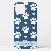 犬の足、白い手、青いハート、あなたの名前 Case-Mate iPhoneケース (裏面)