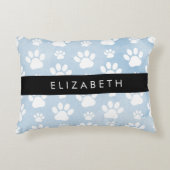 犬の足、白い手、青い水色、あなたの名前 アクセントクッション (正面)