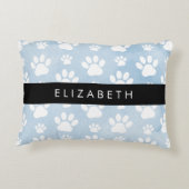 犬の足、白い手、青い水色、あなたの名前 アクセントクッション (裏面)