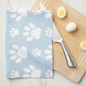 犬の足、白い手、青い水色、あなたの名前 キッチンタオル (四つ折り)